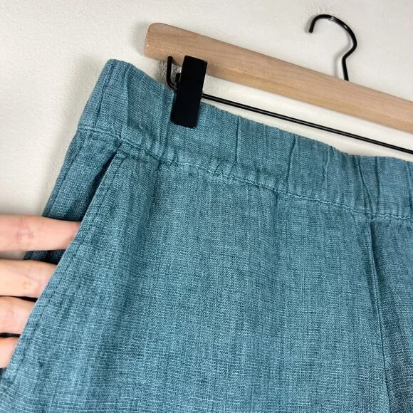 J. Jill Pure Jill Linen Teal Elastic Waist Cropped Pull On Pants - Picture 2 of 5